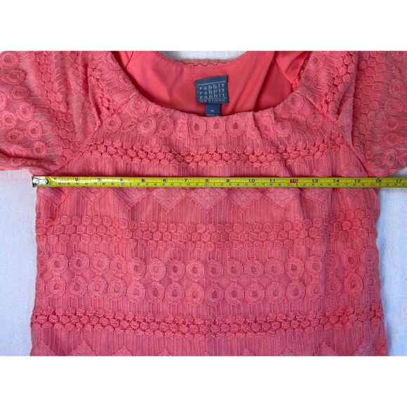 Rabbit Rabbit Rabbit Size M Peach Coral Lace Overlay Dress Wedding Guest Stretch - Picture 5 of 8